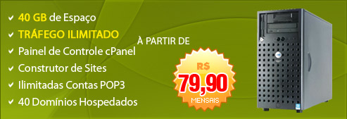 Hospedagem com 40 GB de Espa�o + Tr�fego ilimitado + Emails ilimitados por R$ 79,90 mensais.