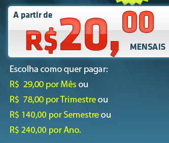 Hospedagem com Espa�o ilimitado + Tr�fego ilimitado + Dom�nios ilimitados + Contas de Emails ilimitadas + Bancos de dados MySQL ilimitados por apenas R$ 20,00 mensais.