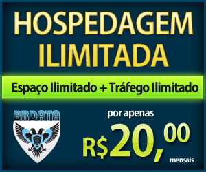 Hospedagem com Espao ilimitado + Trfego ilimitado + Domnios Ilimitados + Contas de Emails ilimitadas + Banco de Dados MySQL ilimitados por apenas  R$ 20,00 mensais.