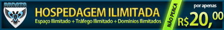 Hospedagem com Espao ilimitado + Trfego ilimitado + Domnios Ilimitados + Contas de Emails ilimitadas + Banco de Dados MySQL ilimitados por apenas  R$ 20,00 mensais.